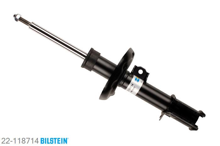 22-118714, Bilstein B4  Gas Schokdemper vooras links, Opel CORSA C (F08, F68), "1.0,  1.2,  1.2 Twinport,  1.3 CDTI,  1.4,1.4 Twinport,  1.6,  1.7 CDTI,  1.7 DI,1.7 DTI,  1.8", 09/2000-, with sports suspension / Rear axle thread: M14, Standaard lengte, geschikt voor gebruik met verlagingsveren tot -30mm