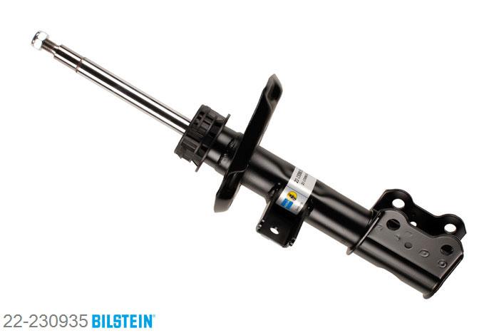 22-230935, Bilstein B4  Gas Schokdemper vooras links, Mercedes A-CLASS (W176), "A 180,  A 180 CDI,  A 200,  A 200 CDI,A 220 CDI,  A 250", 06/2012-, with sports suspension, mark: excl. P84, without AMG Sports Package, Standaard lengte, geschikt voor gebruik met verlagingsveren tot -30mm