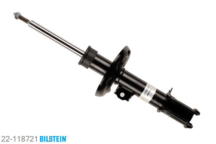 22-118721, Bilstein B4  Gas Schokdemper vooras rechts, Opel CORSA C (F08, F68), "1.0,  1.2,  1.2 Twinport,  1.3 CDTI,  1.4,1.4 Twinport,  1.6,  1.7 CDTI,  1.7 DI,1.7 DTI,  1.8", 09/2000-, with sports suspension / Rear axle thread: M14, Standaard lengte, geschikt voor gebruik met verlagingsveren tot -30mm