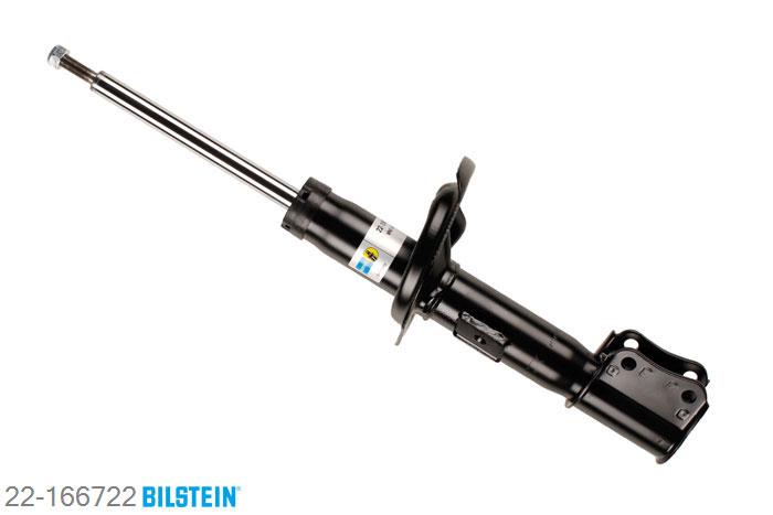 22-166722, Bilstein B4  Gas Schokdemper vooras links, Opel AGILA, 1.0,  1.0 LPG,  1.2,  1.2 LPG,  1.3 CDTI, 04/2008-, Standaard lengte, geschikt voor gebruik met verlagingsveren tot -30mm