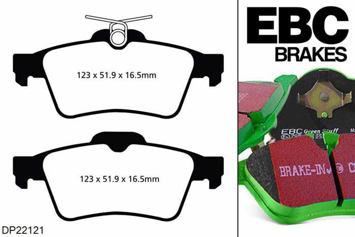 DP22121, Peugeot 508, 1.6 120 PK 2011-, EBC Greenstuff remblokken set achteras, Voor modellen met ATE remklauwen aan de achteras, Voor modellen met remschijf diameter van 290mm aan de achteras