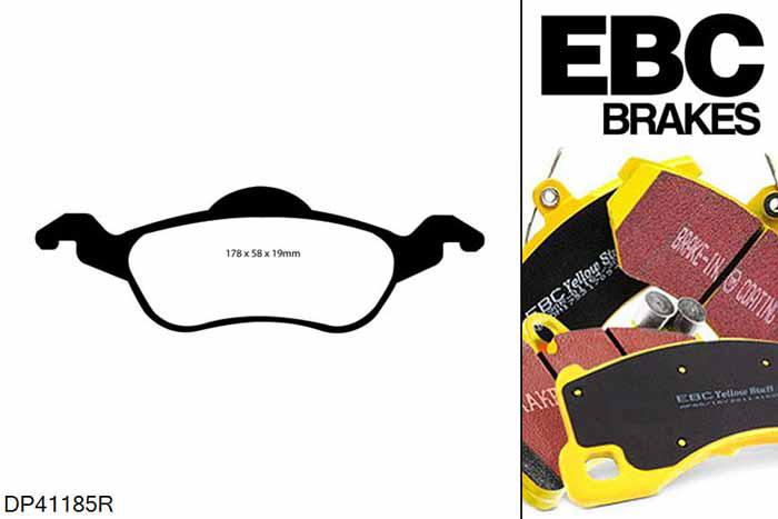 DP41185R, Ford Focus Mk1, 1.8 1998-2005, EBC Yellowstuff remblokken set vooras, Voor modellen met ATE remklauwen aan de vooras, Voor modellen met een remschijf diameter 258mm