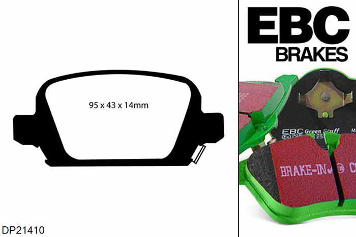 DP21410, Opel Corsa, 1.7 TD 100 PK 2003-2006, EBC Greenstuff remblokken set achteras, Voor modellen met Girling/TRW remklauwen aan de achteras, Voor modellen met remschijf diameter van 264mm aan de achteras