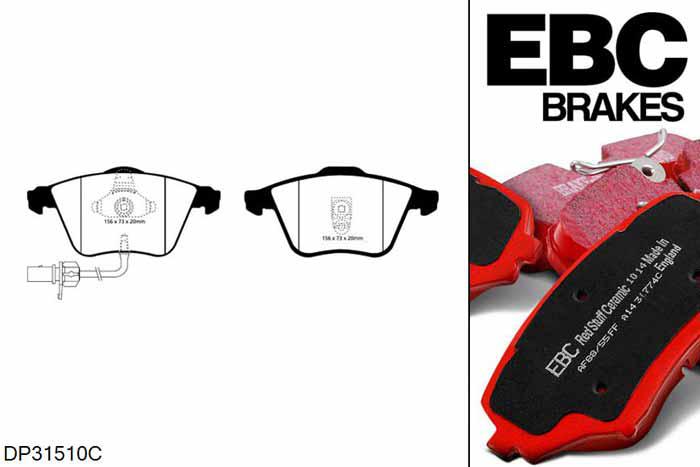 DP31510C, Audi A6 (C5/4B), 2.5 TDI 180 PK 2000-2005, EBC Redstuff remblokken set vooras, Voor modellen met ATE remklauwen aan de vooras, Voor modellen met een remschijf diameter 321mm
