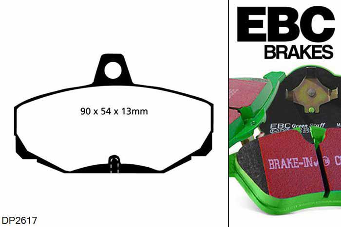 DP2617, Ford Sierra, 2.0 (ABS) 1987-1993, EBC Greenstuff remblokken set achteras, Voor modellen met Girling/TRW remklauwen aan de achteras, Voor modellen met remschijf diameter van 253mm aan de achteras