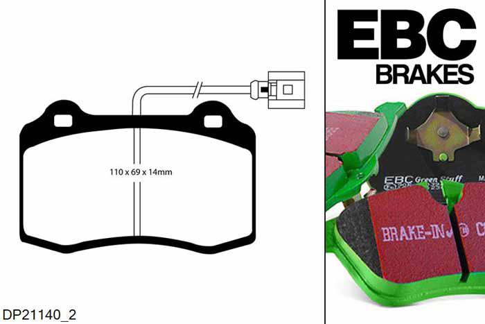 DP21140/2, Seat Leon (1M), 1.8 Turbo Cupra R 225 PK 2003-2006, EBC Greenstuff remblokken set vooras, Voor modellen met Brembo remklauwen aan de vooras, Voor modellen met een remschijf diameter 323mm