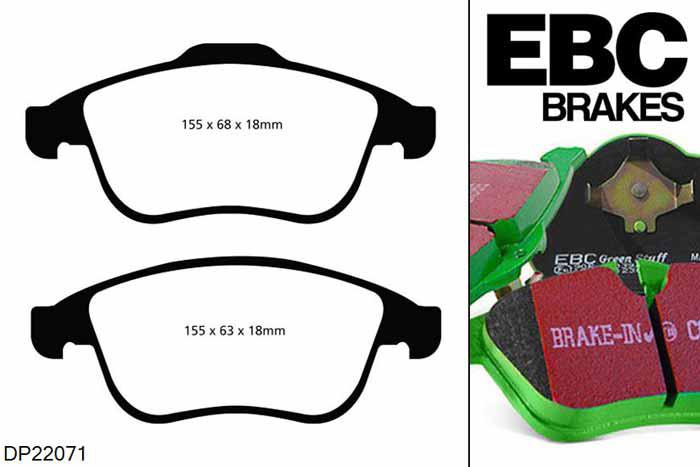 DP22071, Renault Grand Scenic, 2.0 TD 160 PK 2009-2012, EBC Greenstuff remblokken set vooras, Voor modellen met ATE remklauwen aan de vooras, Voor modellen met een remschijf diameter 320mm