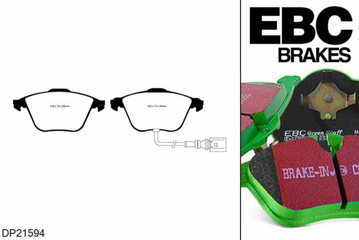 DP21594, Skoda Superb (3T), 3.6 4WD 260 PK 2008-2015, EBC Greenstuff remblokken set vooras, Voor modellen met ATE remklauwen aan de vooras, Voor modellen met een remschijf diameter 345mm