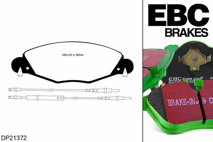 DP21372, Citroen C5, 2.0 TD 2004-2008, EBC Greenstuff remblokken set vooras, Voor modellen met een remschijf diameter 288mm