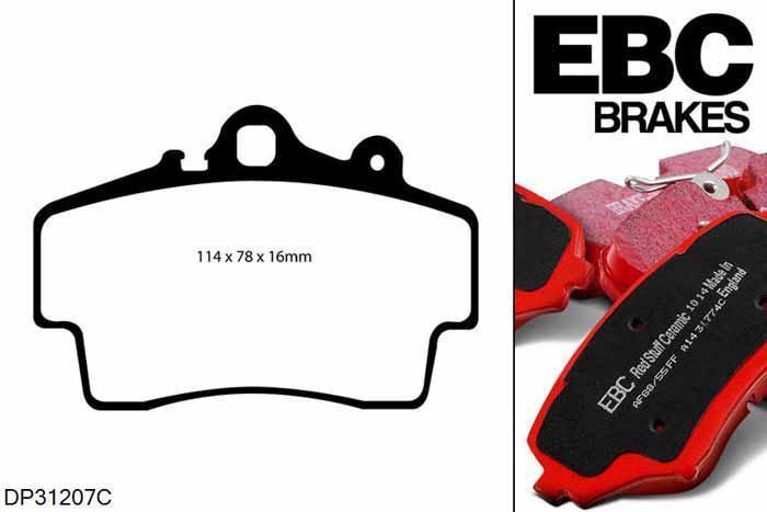 DP31207C, Porsche Boxster (Cast Iron Discs only), 2.5 1997-1999, EBC Redstuff remblokken set vooras, Voor modellen met Brembo remklauwen aan de vooras, Voor modellen met een remschijf diameter 298mm