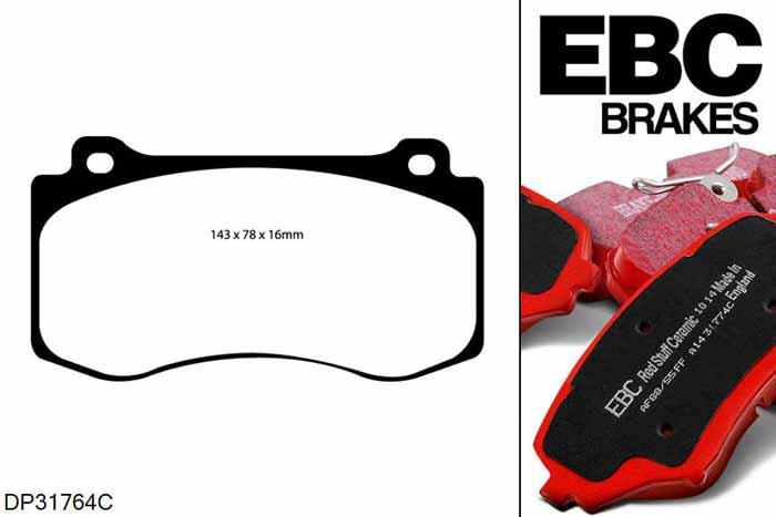 DP31764C, Dodge Challenger, 6.1 2008-2011, EBC Redstuff remblokken set vooras, Voor modellen met Brembo remklauwen aan de vooras, Voor modellen met een remschijf diameter 360mm