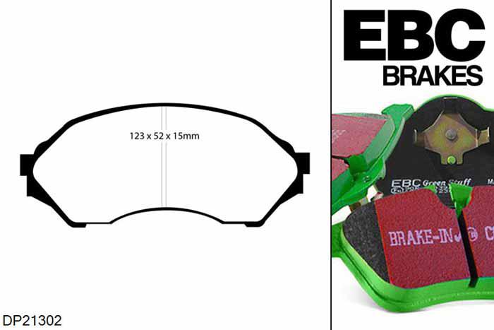 DP21302, Mazda 323, 1.3 (BJ) 1998-2004, EBC Greenstuff remblokken set vooras, Voor modellen met een remschijf diameter 235mm