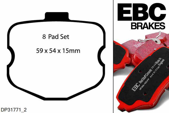 DP31771/2C, Chevrolet Corvette (C6), 7.0 2005-2008, EBC Redstuff remblokken set achteras, Voor modellen met remschijf diameter van 340mm aan de achteras