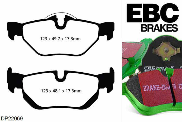 DP22069, BMW 1 Series (E82) Coupe, 123 d (2.0 TD) 2010-2011, EBC Greenstuff remblokken set achteras, Voor modellen met ATE remklauwen aan de achteras, Voor modellen met remschijf diameter van 300mm aan de achteras