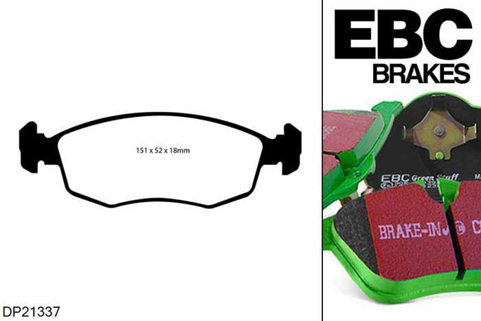 DP21337, Fiat Punto, 1.8 1999-2001, EBC Greenstuff remblokken set vooras, Voor modellen met ATE remklauwen aan de vooras, Voor modellen met een remschijf diameter 257mm