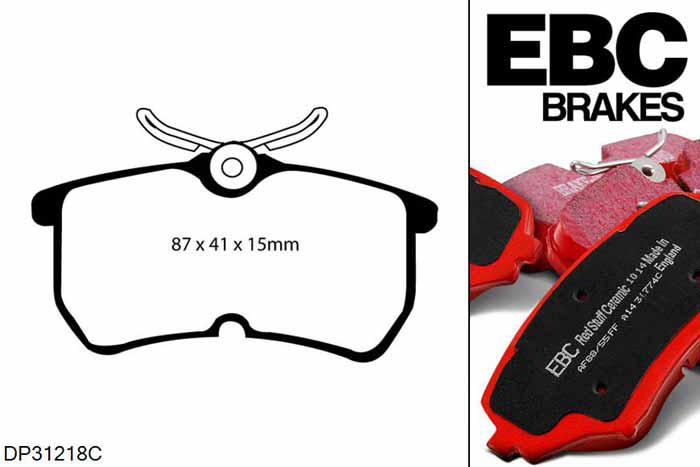 DP31218C, Ford Fiesta Mk6, 2.0 ST 150 PK 2004-2008, EBC Redstuff remblokken set achteras, Voor modellen met Girling/TRW remklauwen aan de achteras, Voor modellen met remschijf diameter van 253mm aan de achteras