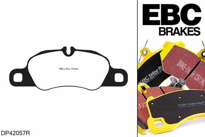 DP42057R, Porsche Boxster (Cast Iron Discs only), 2.7 265 PK 2012-2016, EBC Yellowstuff remblokken set vooras, Voor modellen met Brembo remklauwen aan de vooras, Voor modellen met een remschijf diameter 315mm