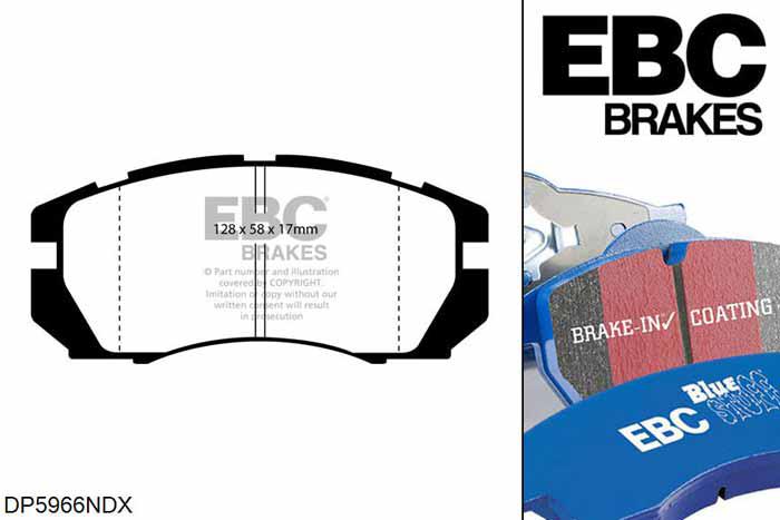 DP5966NDX, Subaru Impreza, 2.0 Turbo 1994-1996, EBC Bluestuff remblokken set vooras, Voor modellen met een remschijf diameter 277mm