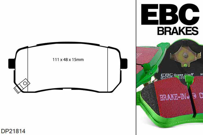 DP21814, Kia Carnival, 2.2 TD 2010-2012, EBC Greenstuff remblokken set achteras, Voor modellen met remschijf diameter van 323mm aan de achteras