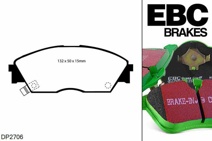 DP2706, Honda Civic CRX, 1.6 (ED9) 1987-1991, EBC Greenstuff remblokken set vooras, Voor modellen met Akebono remklauwen aan de vooras, Voor modellen met een remschijf diameter 242mm