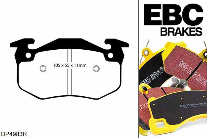 DP4983R, Renault Clio Mk2, 1.6 72mm ABS ring Clio Mk2, EBC Yellowstuff remblokken set achteras Voor modellen met Bendix remklauwen aan de achteras, Voor modellen met remschijf diameter van 238mm aan de achteras