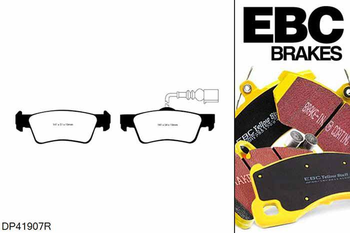 DP41907R, VW Transporter (Kombi)/Camper Van, 2.5 TD (T5) Transporter (Kombi)/Camper Van, EBC Yellowstuff remblokken set achteras Voor modellen met ATE remklauwen aan de achteras, Voor modellen met remschijf diameter van 314mm aan de achteras