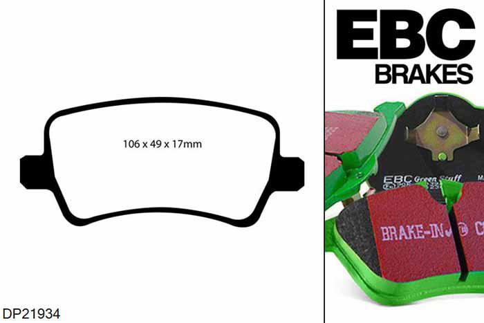 DP21934, Ford S-Max, 2.3 (Elec H/B) 2008-2011, EBC Greenstuff remblokken set achteras, Voor modellen met TRW remklauwen aan de achteras, Voor modellen met remschijf diameter van 302mm aan de achteras