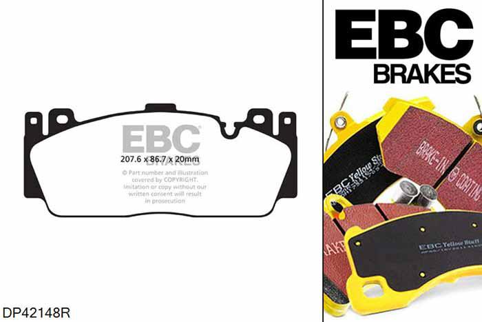 DP42148R, BMW M5, 4.4 Twin Turbo (F10) (Comp Pkg) 575 PK 2014-, EBC Yellowstuff remblokken set vooras, Voor modellen met Brembo remklauwen aan de vooras, Voor modellen met een remschijf diameter 400mm