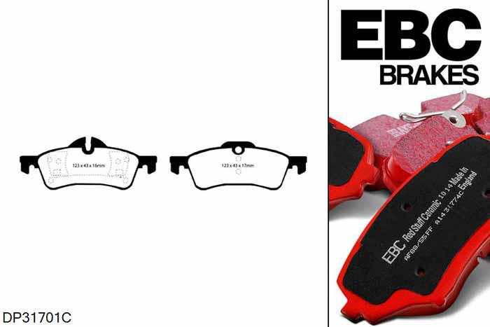 DP31701C, Mini Mini Convertible (R52), 1.6 2004-2009, EBC Redstuff remblokken set achteras, Voor modellen met ATE remklauwen aan de achteras, Voor modellen met remschijf diameter van 259mm aan de achteras
