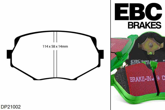 DP21002, Mazda MX5 Mk1 (NA), 1.8 1994-1998, EBC Greenstuff remblokken set vooras, Voor modellen met Sumitomo remklauwen aan de vooras, Voor modellen met een remschijf diameter 254mm