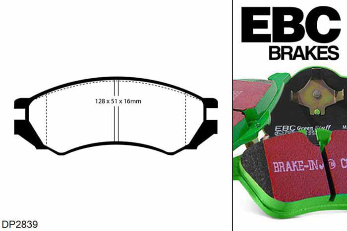 DP2839, Nissan 100NX, 2.0 1991-1994, EBC Greenstuff remblokken set vooras, Voor modellen met Akebono remklauwen aan de vooras, Voor modellen met een remschijf diameter 256mm