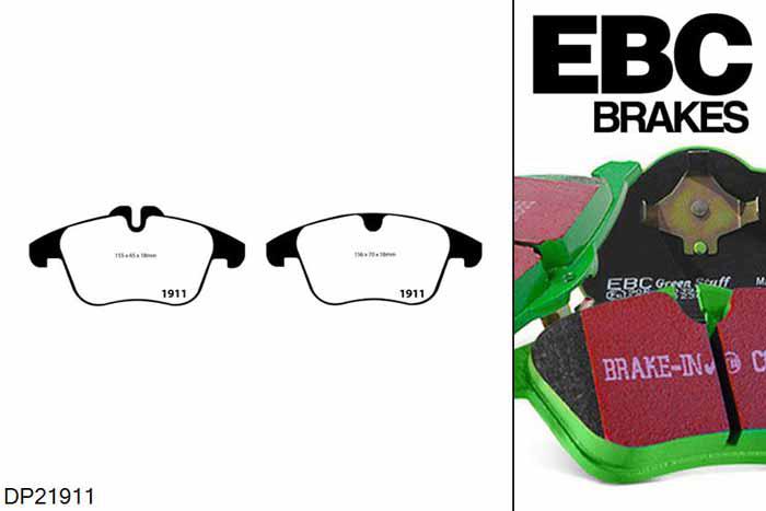 DP21911, Jaguar S-Type, 3.0 235 PK 2006-2008, EBC Greenstuff remblokken set vooras, Voor modellen met ATE remklauwen aan de vooras, Voor modellen met een remschijf diameter 326mm