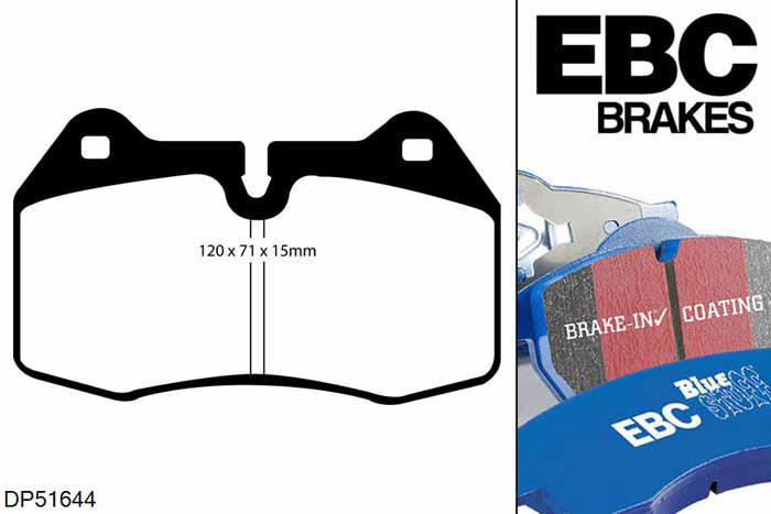 DP51644NDX, Honda Civic (8th Gen), 2.0 Type-R (Japan) (FD2) 225 PK 2007-2012, EBC Bluestuff remblokken set vooras, Voor modellen met Brembo remklauwen aan de vooras, Voor modellen met een remschijf diameter 320mm