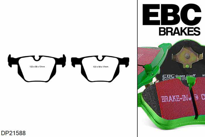 DP21588, BMW 3 Series (E91) Touring, 330 i (3.0) 2005-2007, EBC Greenstuff remblokken set achteras, Voor modellen met ATE remklauwen aan de achteras, Voor modellen met remschijf diameter van 336mm aan de achteras