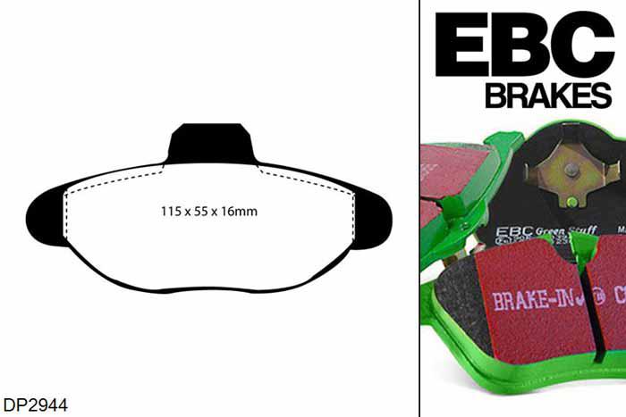 DP2944, Fiat Cinquecento, 1.1 Sporting 1995-1998, EBC Greenstuff remblokken set vooras, Voor modellen met Bendix remklauwen aan de vooras, Voor modellen met een remschijf diameter 240mm