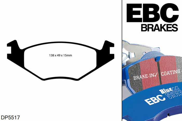 DP5517NDX, VW Golf Mk2, 1.6 1983-1986, EBC Bluestuff remblokken set vooras, Voor modellen met VW remklauwen aan de vooras, Voor modellen met een remschijf diameter 239mm