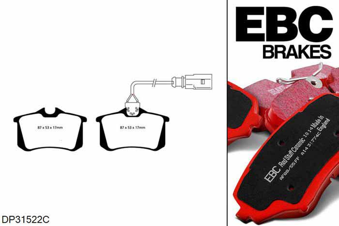 DP31522C, Audi S/RS RS4, 2.7 Twin Turbo 375 PK 2000-2002, EBC Redstuff remblokken set achteras, Voor modellen met remschijf diameter van 312mm aan de achteras
