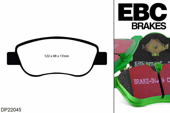 DP22045, Renault Scenic, 1.4 2003-2005, EBC Greenstuff remblokken set vooras, Voor modellen met een remschijf diameter 280mm