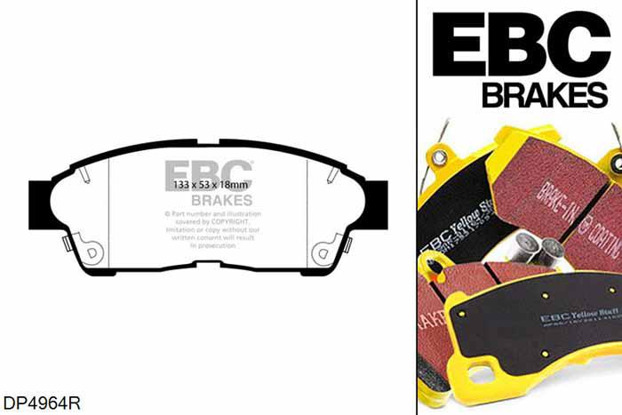 DP4964R, Toyota Prius, 1.5 hybrid (NHW10) 1997-2000, EBC Yellowstuff remblokken set vooras, Voor modellen met Sumitomo remklauwen aan de vooras