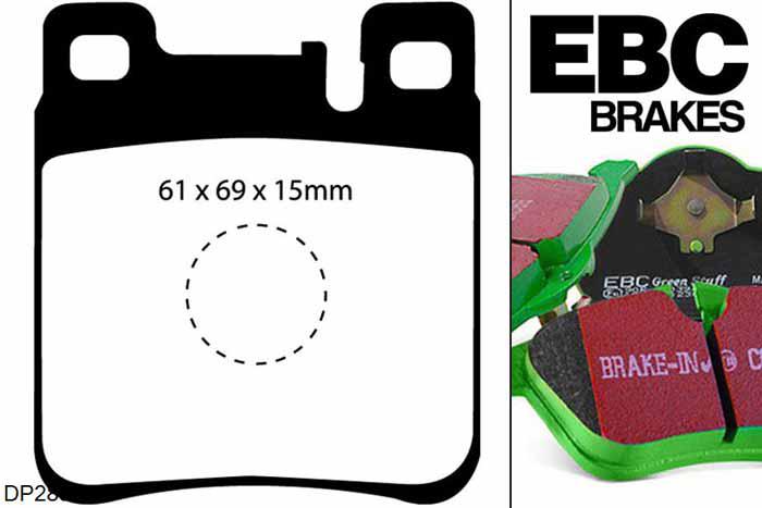 DP2887, Mercedes SLK (R170), SLK32 AMG (3.2) 354 PK 2000-2004, EBC Greenstuff remblokken set achteras, Voor modellen met ATE remklauwen aan de achteras, Voor modellen met remschijf diameter van 300mm aan de achteras