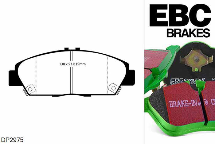 DP2975, Honda Prelude, 2.0 (BB) 1997-2001, EBC Greenstuff remblokken set vooras, Voor modellen met Akebono remklauwen aan de vooras, Voor modellen met een remschijf diameter 260mm