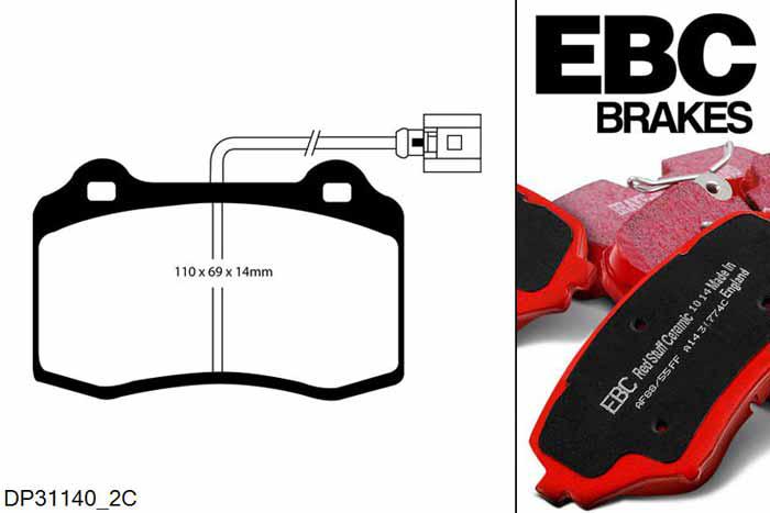 DP31140/2C, Seat Leon (1P), 2.0 Turbo Copa 286 PK 2008-2013, EBC Redstuff remblokken set vooras, Voor modellen met Brembo remklauwen aan de vooras, Voor modellen met een remschijf diameter 345mm