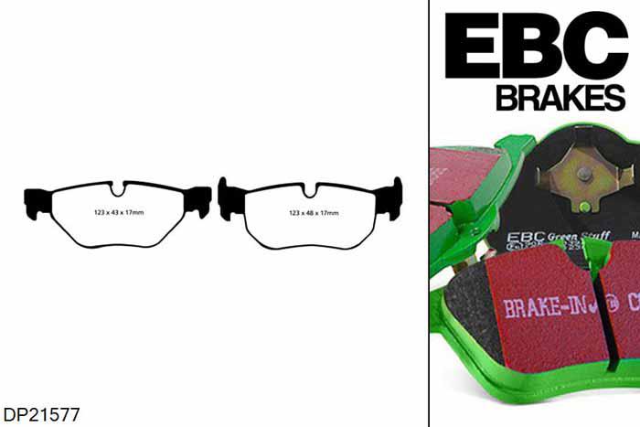 DP21577, BMW 3 Series (E91) Touring, 318 i (2.0) 2006-2010, EBC Greenstuff remblokken set achteras, Voor modellen met ATE remklauwen aan de achteras, Voor modellen met remschijf diameter van 300mm aan de achteras