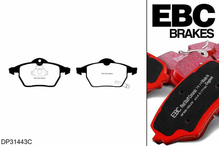 DP31443C, Opel Astra Coupe, 2.0 Turbo 2000-2005, EBC Redstuff remblokken set vooras, Voor modellen met ATE remklauwen aan de vooras, Voor modellen met een remschijf diameter 308mm