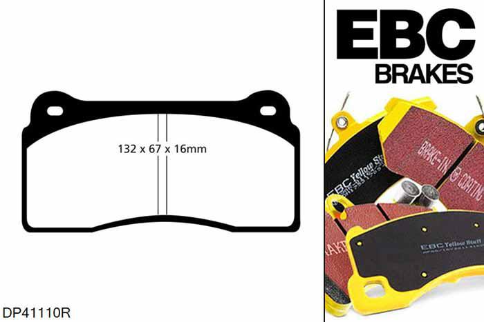 DP41110R, Dodge Viper, 8.3 (SRT-10) Viper, EBC Yellowstuff remblokken set achteras Voor modellen met Brembo remklauwen aan de achteras, Voor modellen met remschijf diameter van 355mm aan de achteras