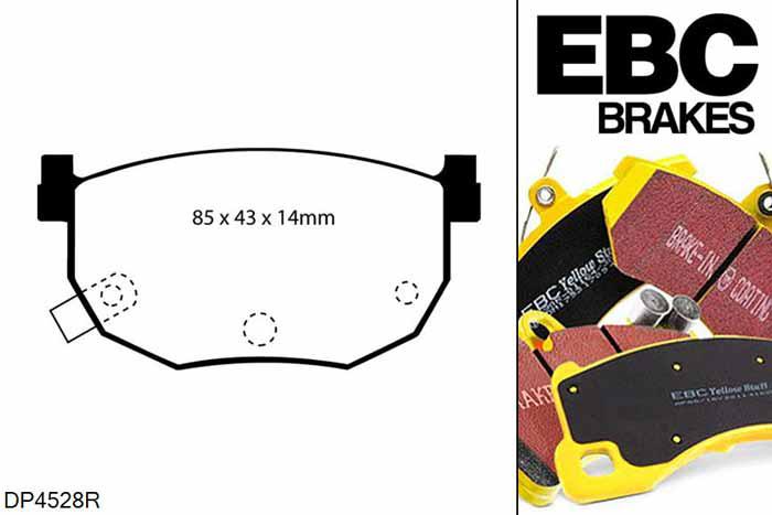 DP4528R, Kia Cerato, 1.6 Cerato, EBC Yellowstuff remblokken set achteras Voor modellen met Sumitomo remklauwen aan de achteras, Voor modellen met remschijf diameter van 258mm aan de achteras