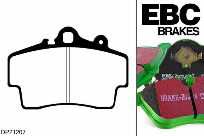 DP21207, Porsche Boxster (Cast Iron Discs only), 2.5 1997-1999, EBC Greenstuff remblokken set vooras, Voor modellen met Brembo remklauwen aan de vooras, Voor modellen met een remschijf diameter 298mm