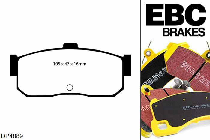 DP4889R, Nissan 100NX, 2.0 100NX, EBC Yellowstuff remblokken set achteras, Voor modellen met remschijf diameter van 258mm aan de achteras