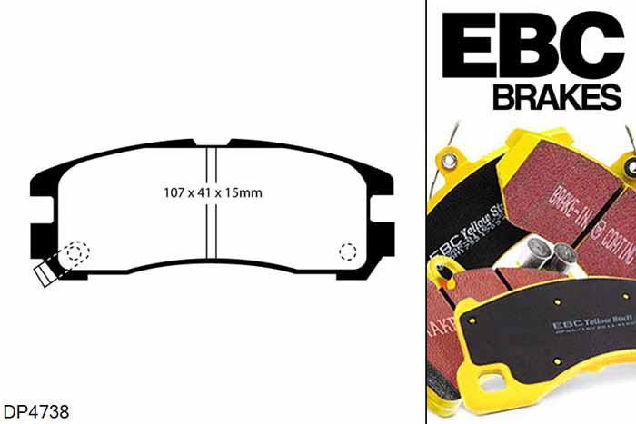 DP4738R, Mitsubishi Eclipse, 2.0 GS Eclipse, EBC Yellowstuff remblokken set achteras Voor modellen met Akebono remklauwen aan de achteras, Voor modellen met remschijf diameter van 262mm aan de achteras