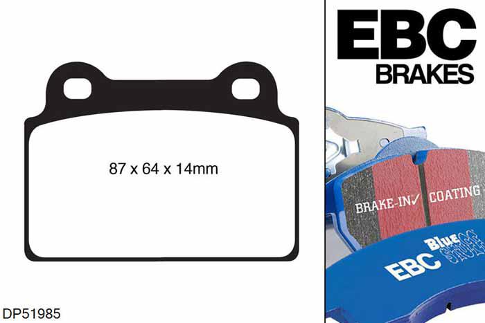 DP51985NDX, Mitsubishi Lancer Evo 10, 2.0 Turbo 2008-2016, EBC Bluestuff remblokken set achteras, Voor modellen met Brembo remklauwen aan de achteras, Voor modellen met remschijf diameter van 330mm aan de achteras